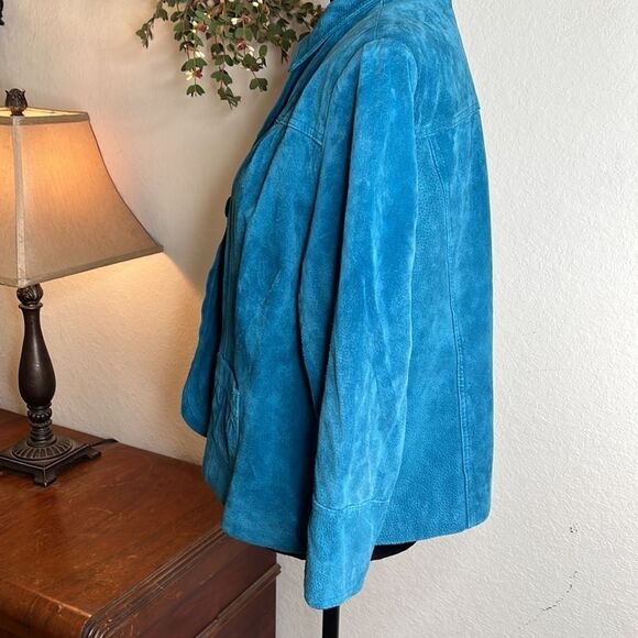 Chico’s | Suede Leather Teal Jewel Tone Swing Coat | Size Large (Chico’s 2) - Picture 2 of 12